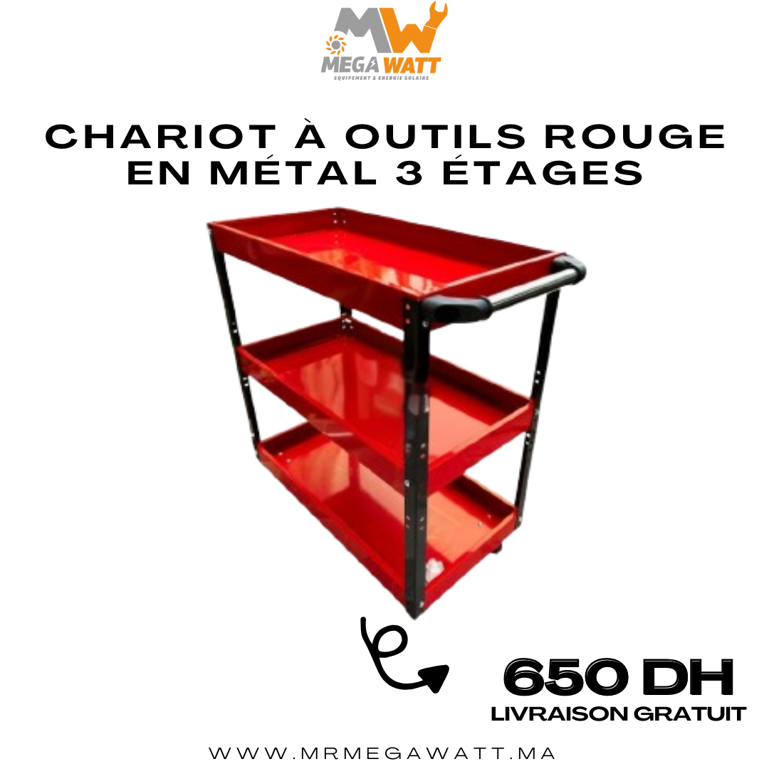 Chariot à Outils Rouge en Métal 3 étages