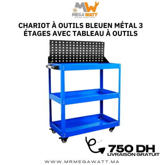 Chariot à outils Bleu en métal 3 étages
