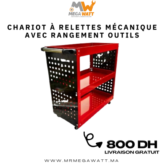 Chariot à roulettes mécanique Rouge 3 étages avec rangement outils