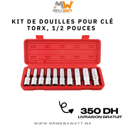 Kit de douilles pour clé Torx, 1/2 pouces, 10 pièces,