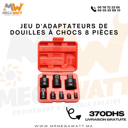 KIT D'ADAPTATEURS DE CLE A DOUILLES À CHOCS 8 PIÈCES